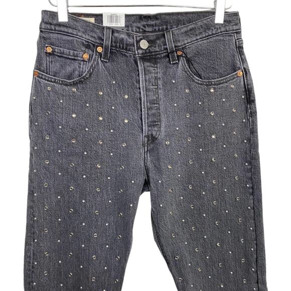 Levi's 501 Crystal Crop Jeans 28 Black Embellished High Rise Mom Jeans New NWT - Picture 4 of 8
